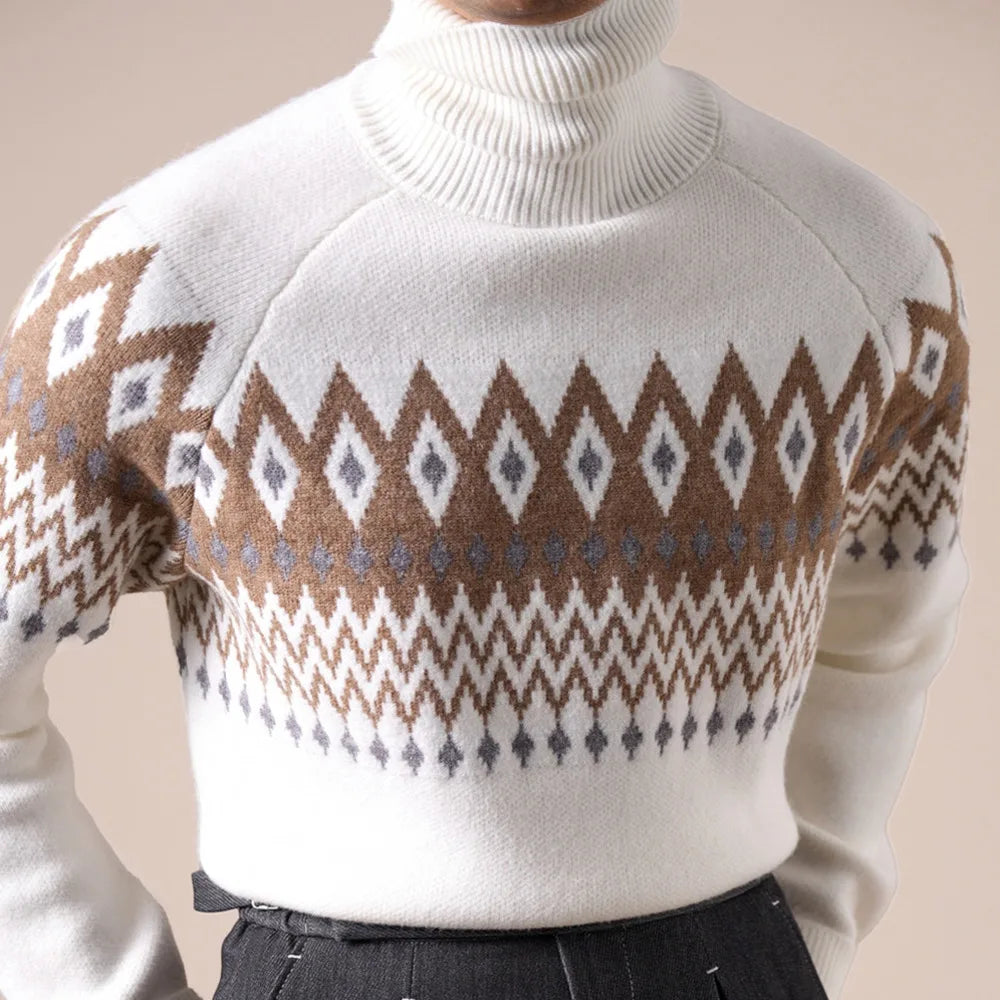 Wool-blend diamond turtleneck sweater
