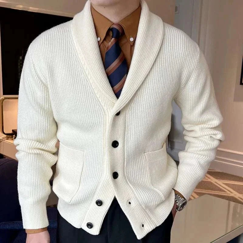 Men's fall season casual cardigan in white, trendy and warm for autumn.