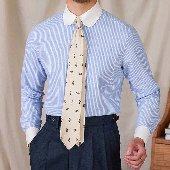 Antonios striped cotton business shirt for men, high-quality fabric, professional attire.