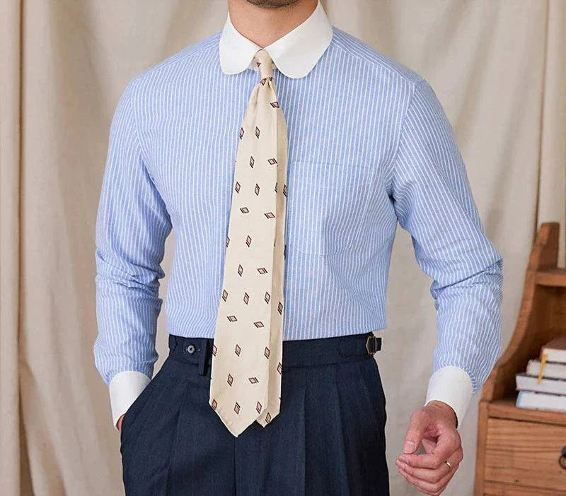 Antonios striped cotton business shirt for men, high-quality fabric, professional attire.