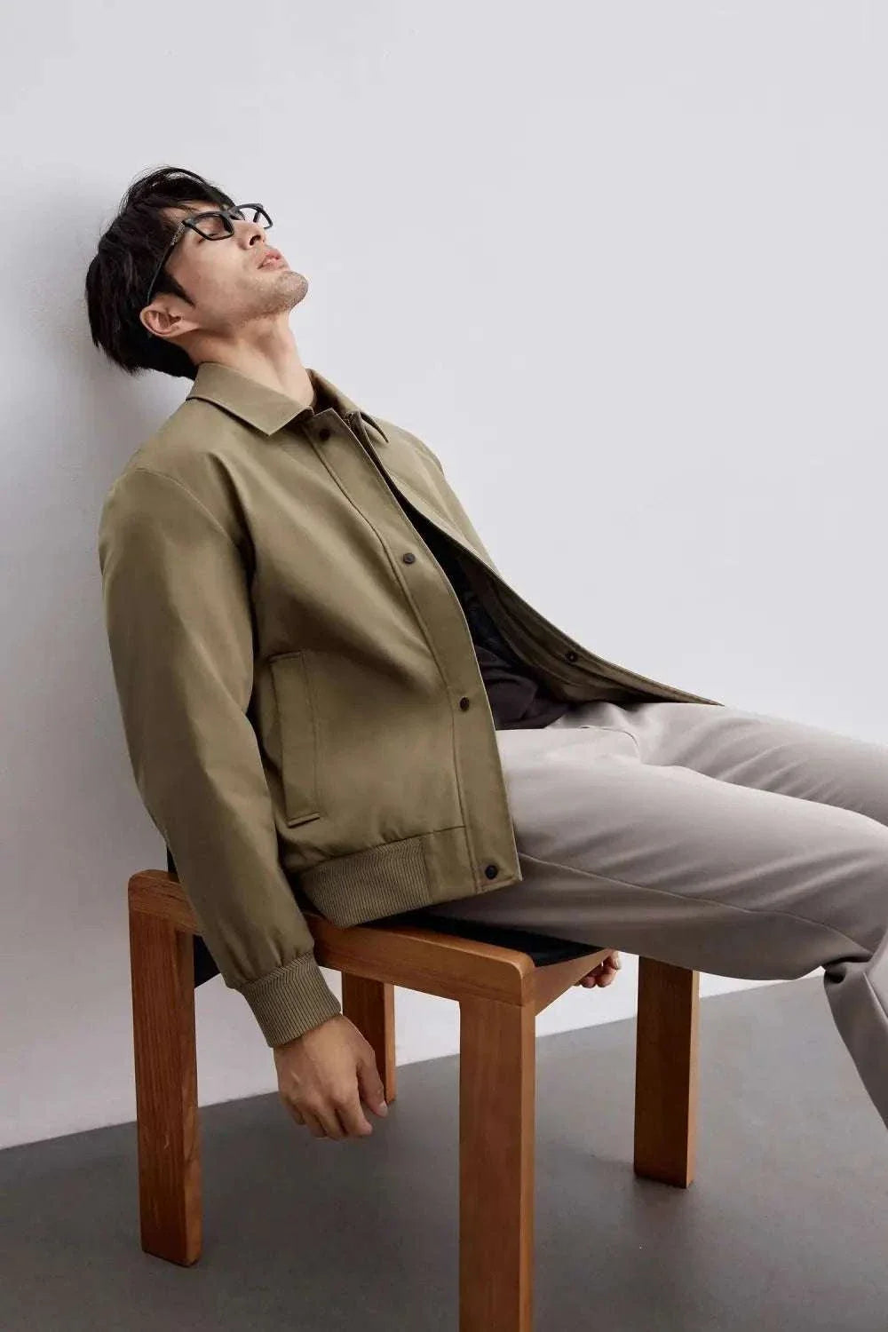 Korean bomber winter jacket on model, casual fit.