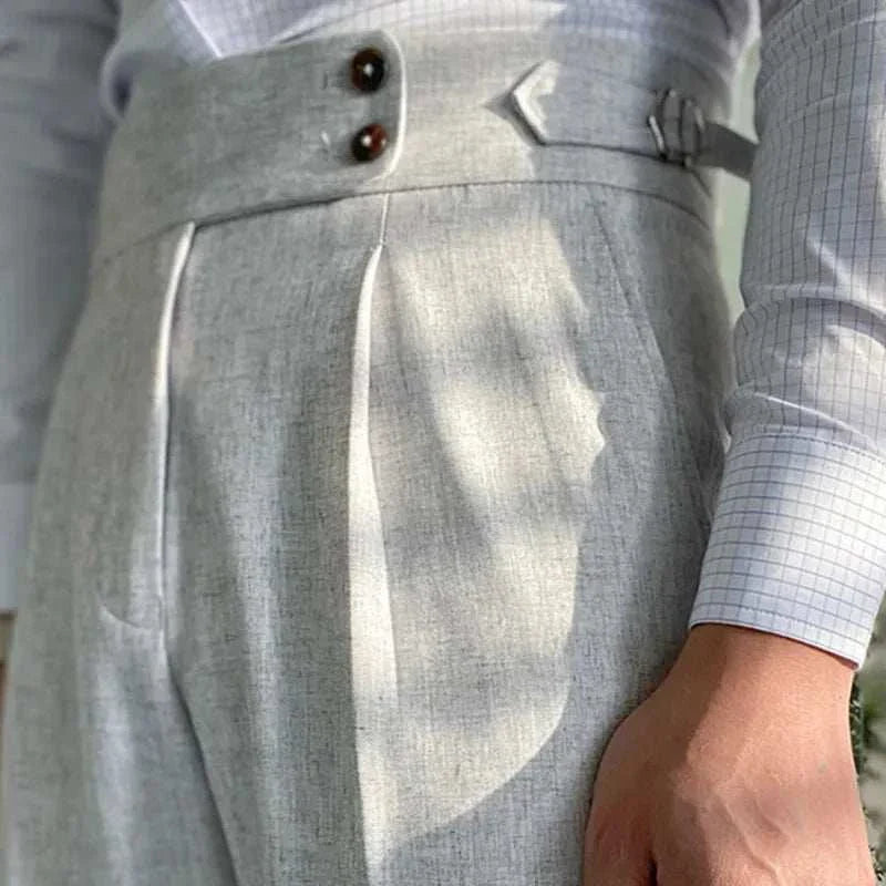 Italy wedding suit trousers in grey, made from premium cotton with a French-inspired design, offering a soft-touch and full-length casual style.
