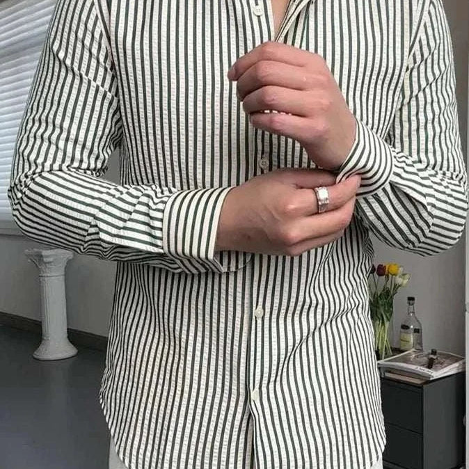 Antonios formal striped long sleeve shirt for men, cotton-polyester blend.