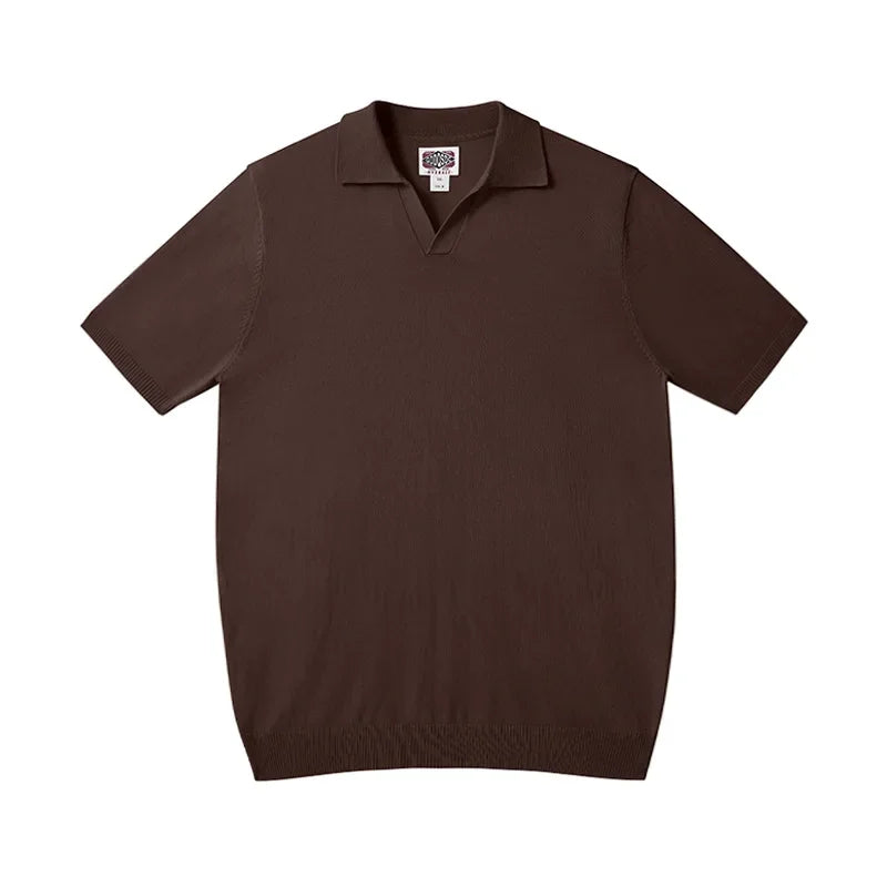 Vintage silk polo t-shirt in brown, luxury casual wear.