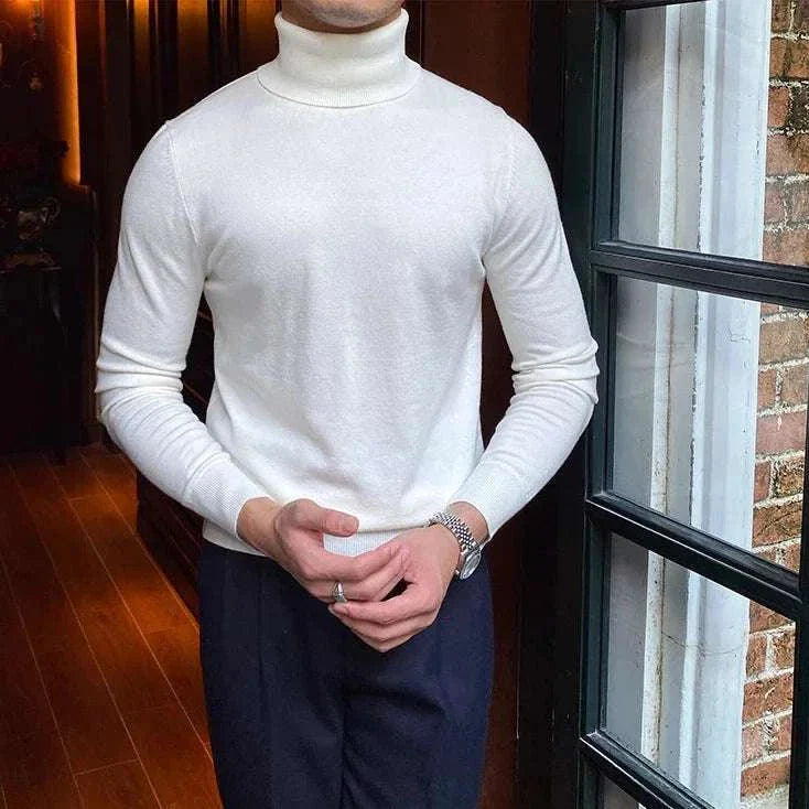 Antonios business turtleneck sweater for men in white, perfect for office settings.