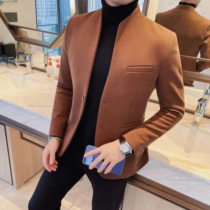 Formal blazer with round collar for modern stylish look, perfect for any event.