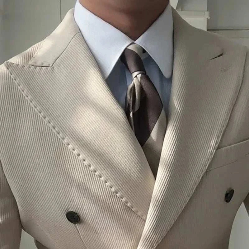 Antonios double breasted suit blazer in beige, sophisticated style for men.