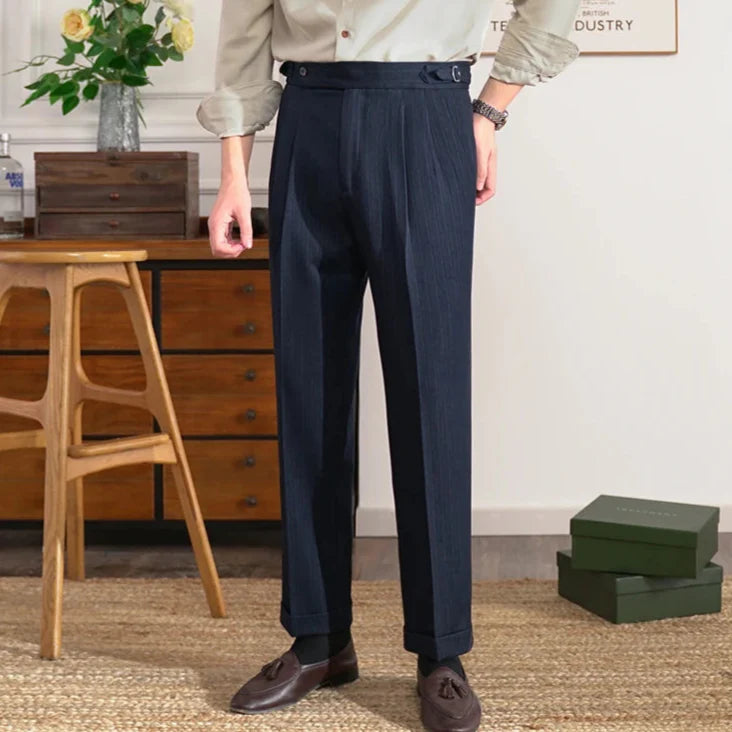 Business office Italian suit with high-quality polyester and viscose blend, displayed in a stylish indoor setting.