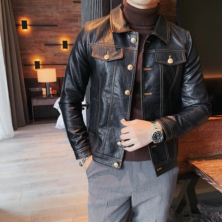 Men's ECO leather jacket in black, eco-friendly and stylish, designed for comfort and durability.