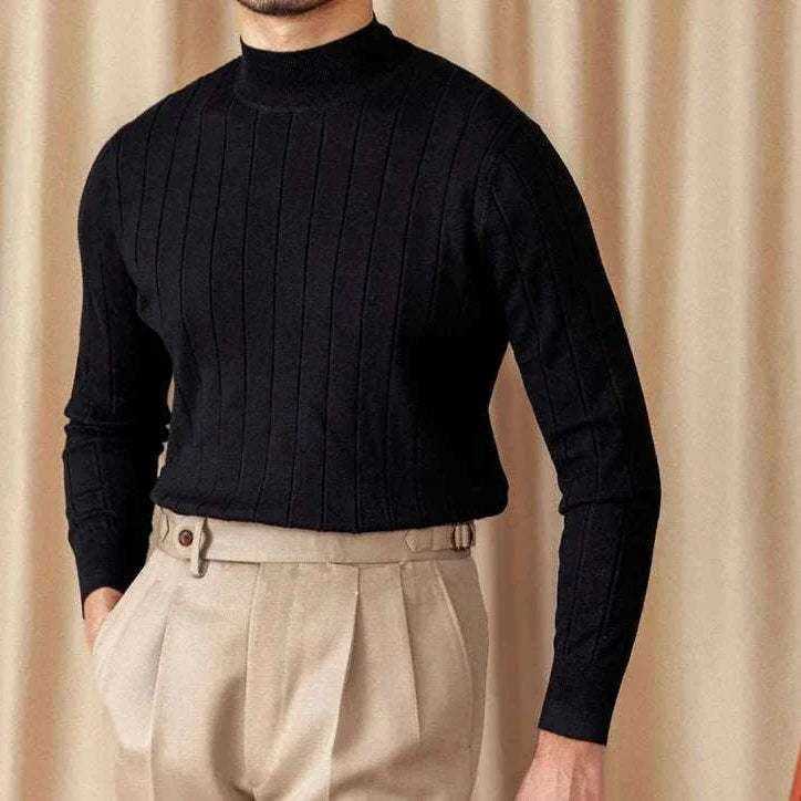 Autumn turtleneck premium sweater in black, featuring a ribbed design for men.