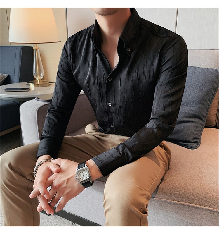 Men's LUXE Long-Sleeve Shirt in black, casual smart fit.