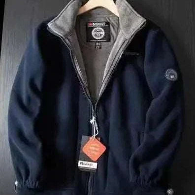 Norway puffer jacket hanging on a wooden hanger, showcasing its lightweight and warm design.