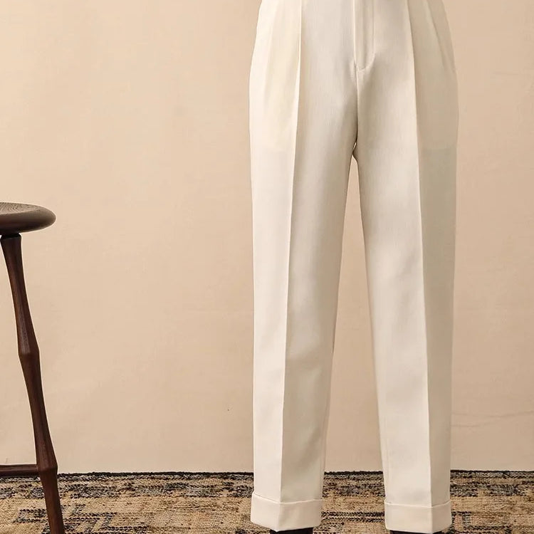 White trousers for office and social club, made from polyester and cotton, offering style and comfort for modern gentlemen.