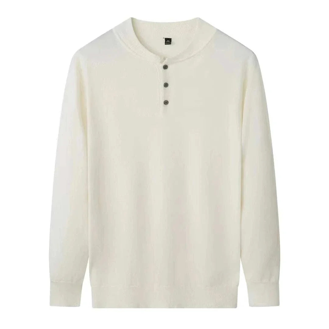 Autumn Korean premium sweater with buttons in white, made of wool blend for men.