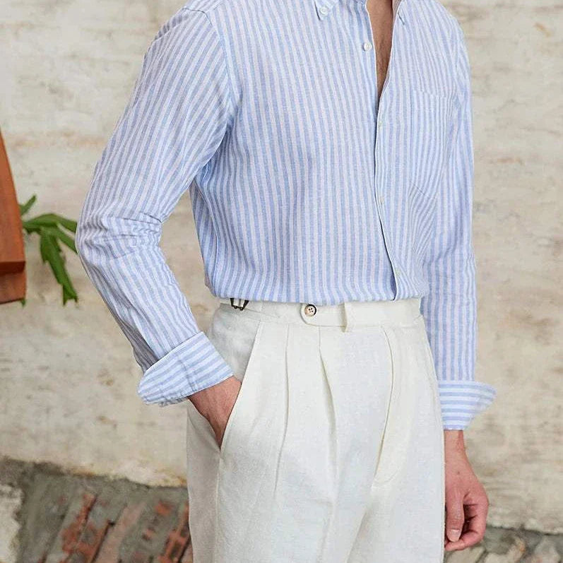 Antonios business striped long-sleeve men's shirt in blue and white.