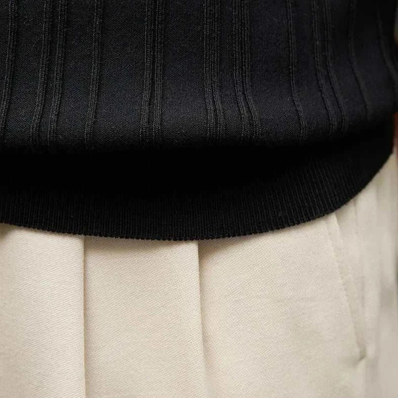 Spring zipper t-shirt men in black, showcasing premium comfort and style for spring and summer.