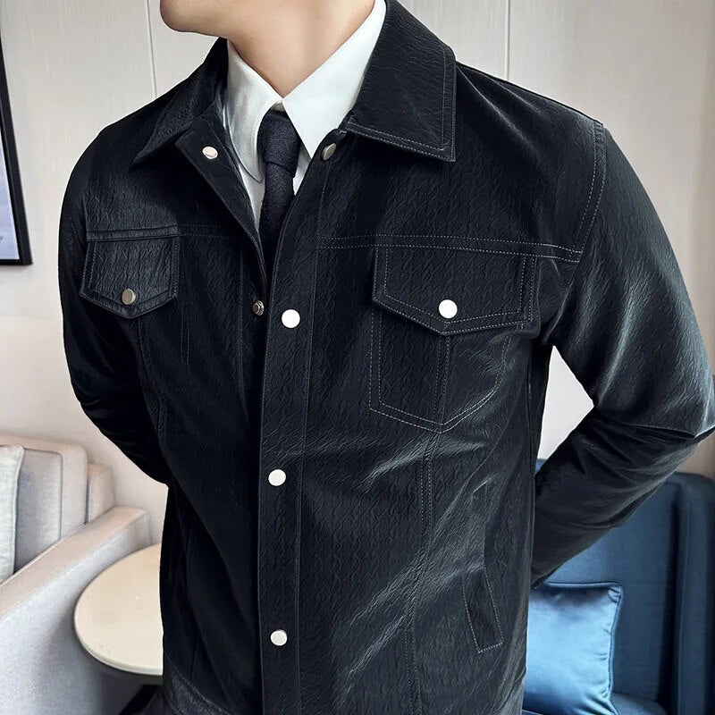 Men's CLASSY jacket in black eco-leather, casual elegant style.
