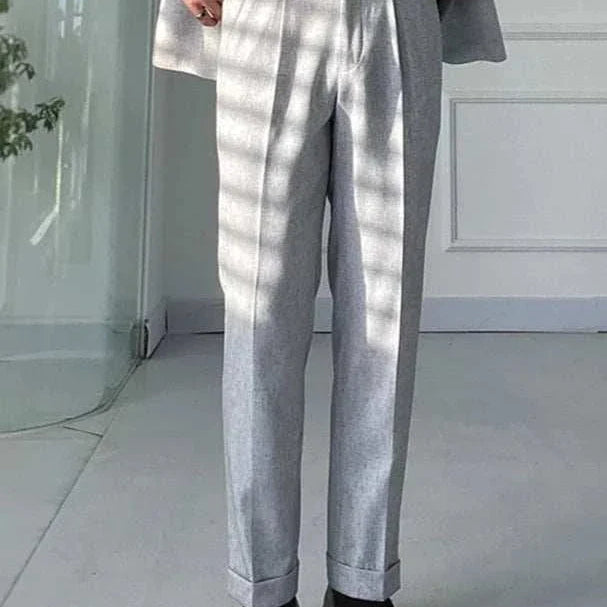 Italy wedding suit trousers in grey, full-length, elegant and comfortable for casual or formal wear.