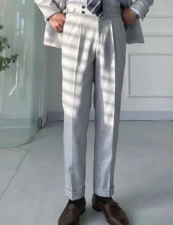 Italy wedding suit trousers in grey, full-length, elegant and comfortable for casual or formal wear.