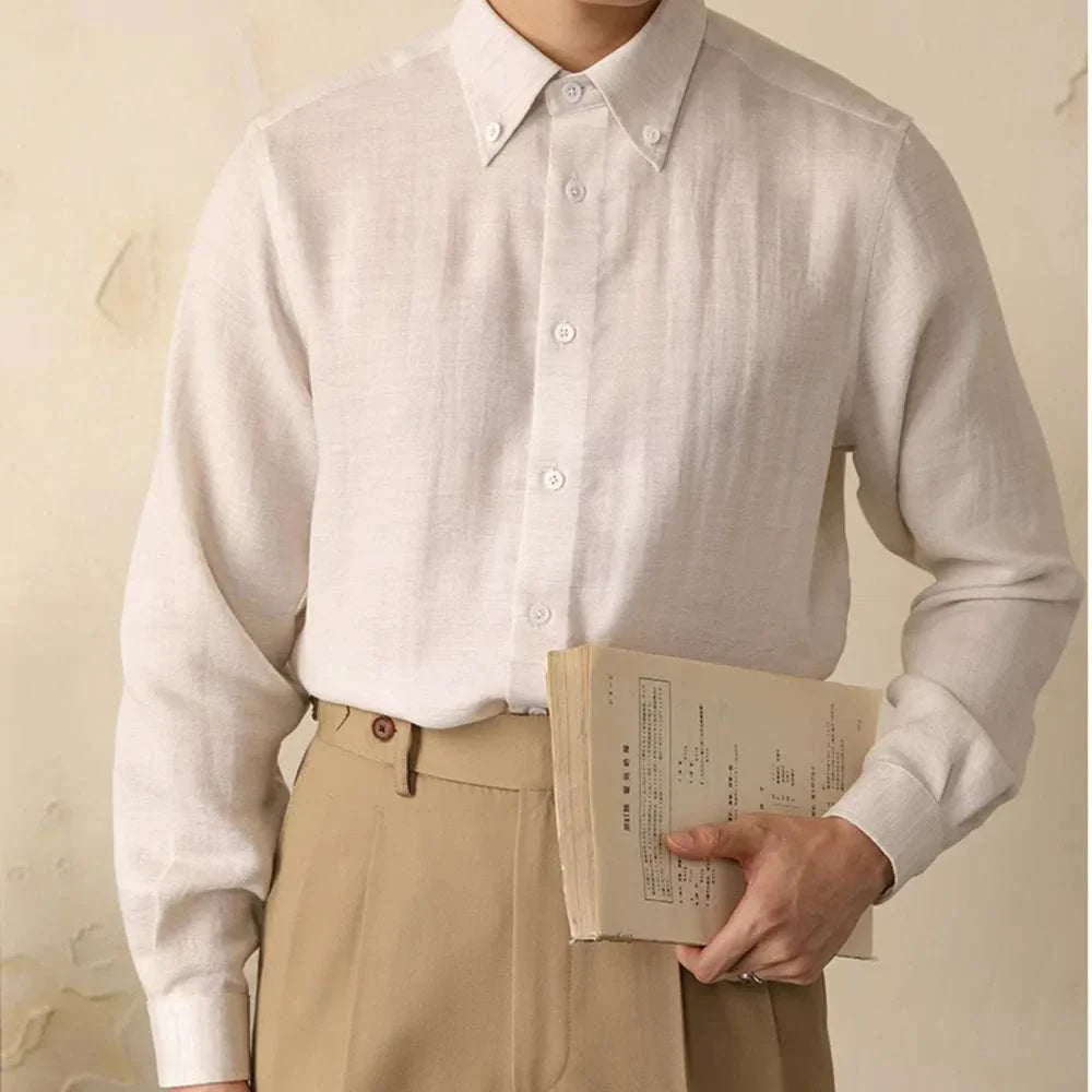 Antonios one-piece collar cotton shirt for men, comfortable beige casual wear.