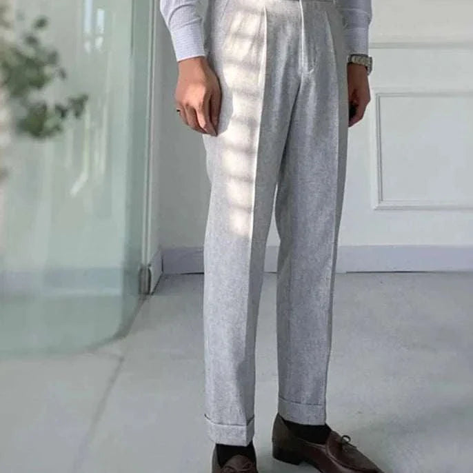Italy wedding suit trousers in grey, full-length, casual style made from polyester.