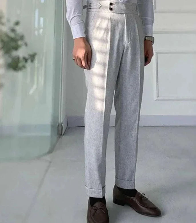 Italy wedding suit trousers in grey, full-length, casual style made from polyester.
