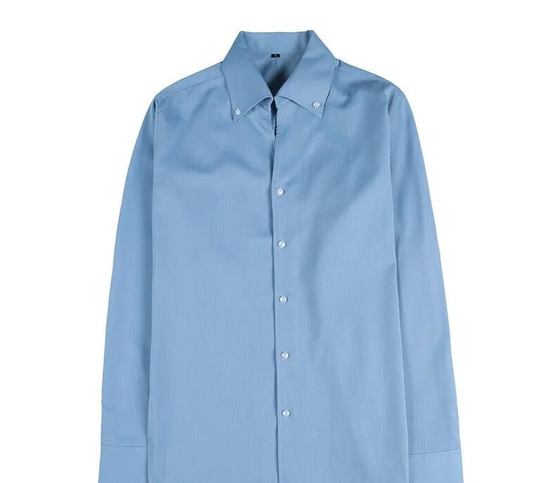 ITALIAN slim-fit shirt in soft cotton with classic collar, solid color, men's casual elegance.