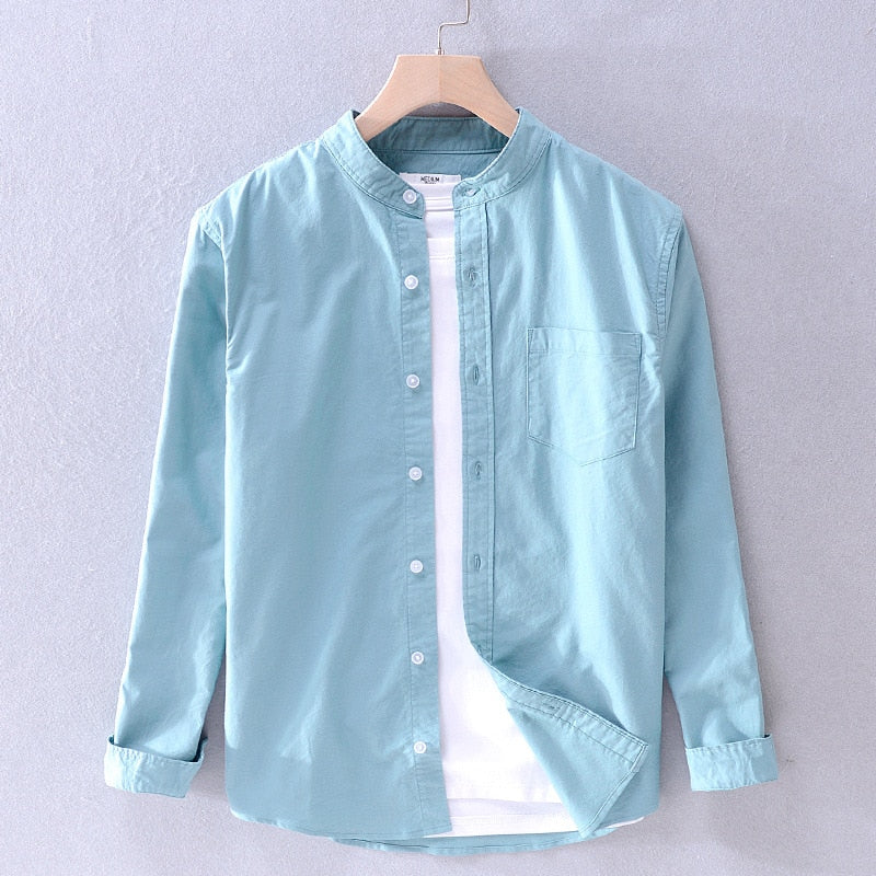 Light blue Antonios Casual Pure Cotton Long Sleeve Shirt hanging on a hanger.