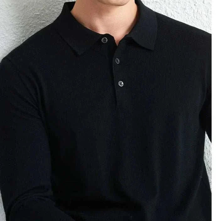 Slim fit wool autumn sweater in black, perfect for casual men's wear.