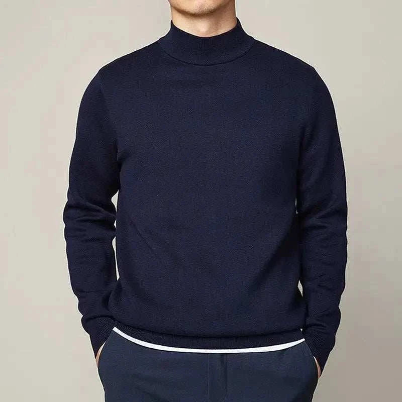 Men's winter half turtleneck sweater in navy blue.