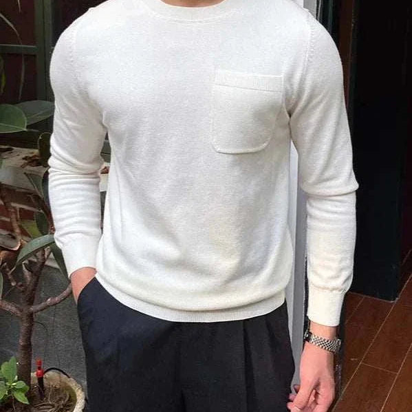 Men's white sweater for office wear, featuring comfort and perfect fitting, ideal for meetings and daily use.