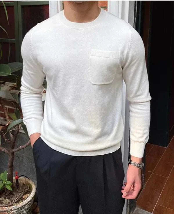 Men's white sweater for office wear, featuring comfort and perfect fitting, ideal for meetings and daily use.