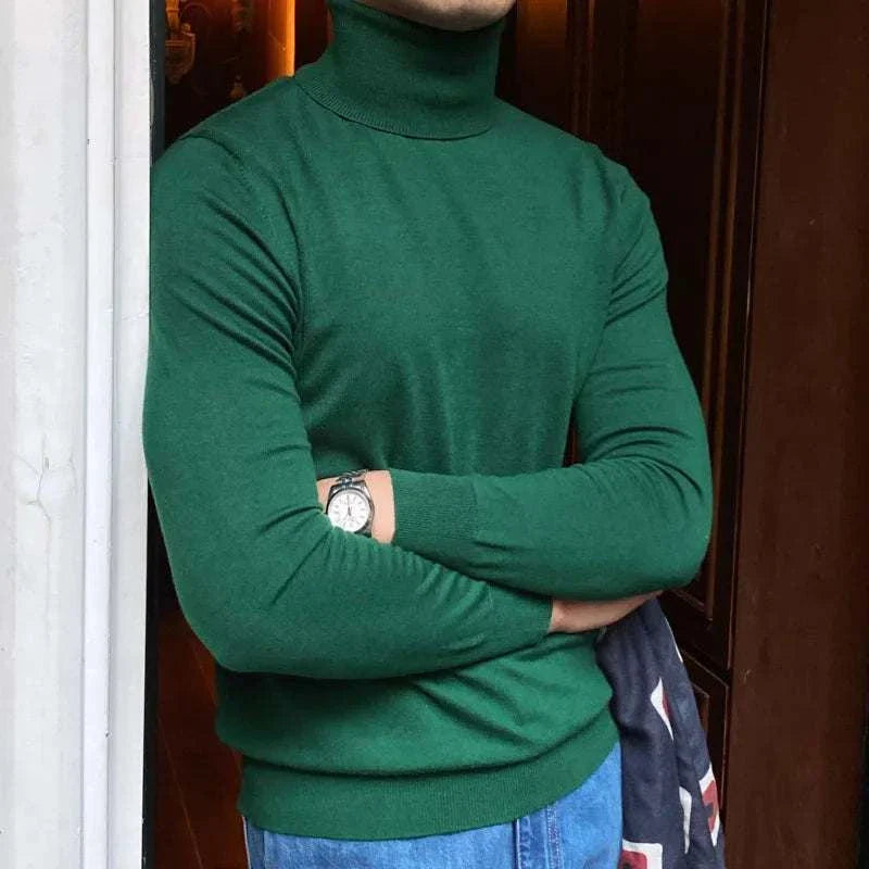 Men's green Antonios business turtleneck sweater for office wear.