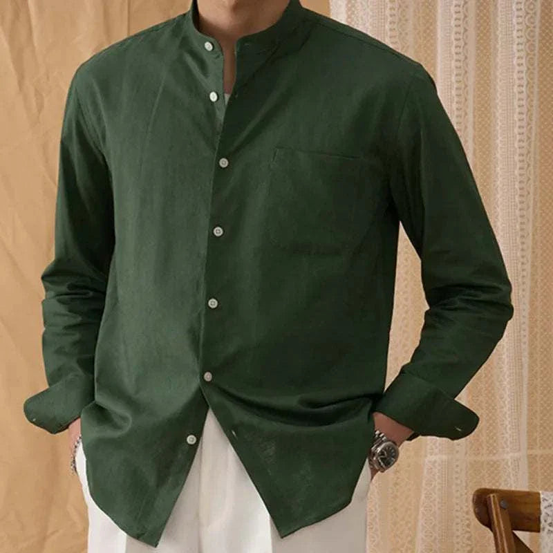Antonios cotton-linen long sleeve men's shirt in green, perfect fit and stylish design.