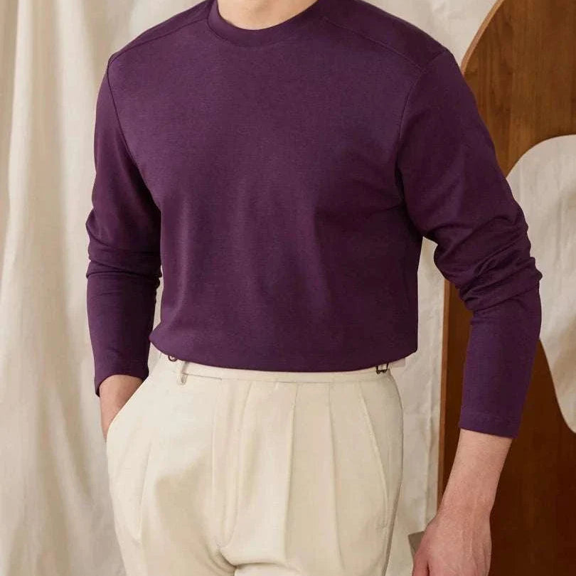 Slim fit smart casual premium sweater in deep purple, long sleeves, and crew neck.