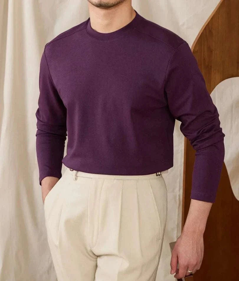 Slim fit smart casual premium sweater in deep purple, long sleeves, and crew neck.