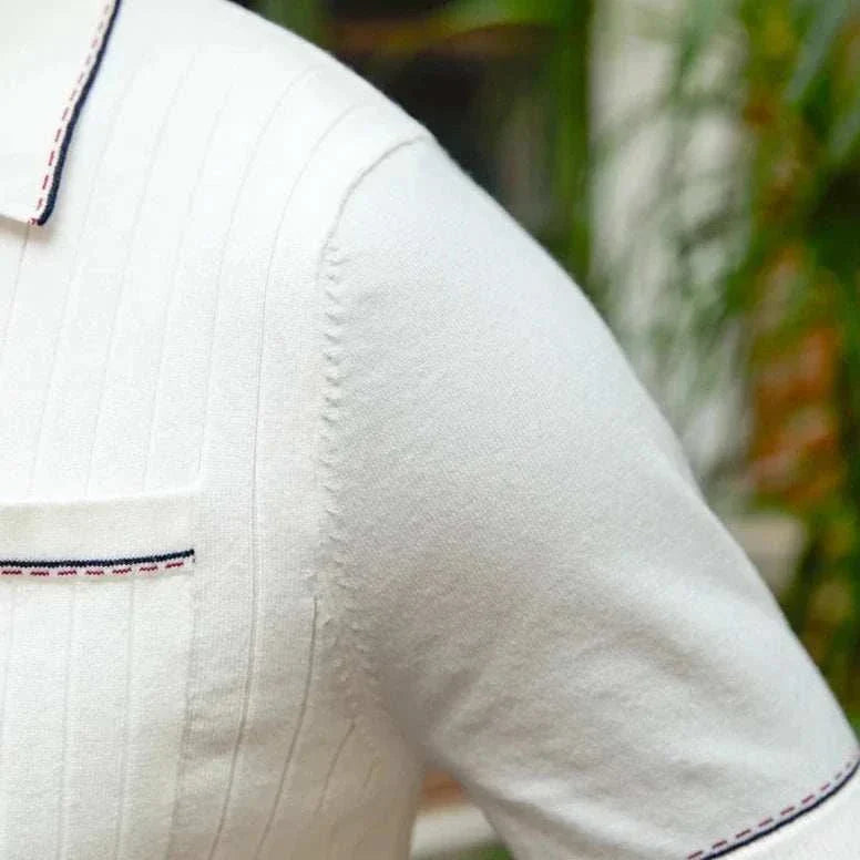 Old money polo English t-shirt in white, showcasing elegant and breathable Iyocell fabric for spring/summer.