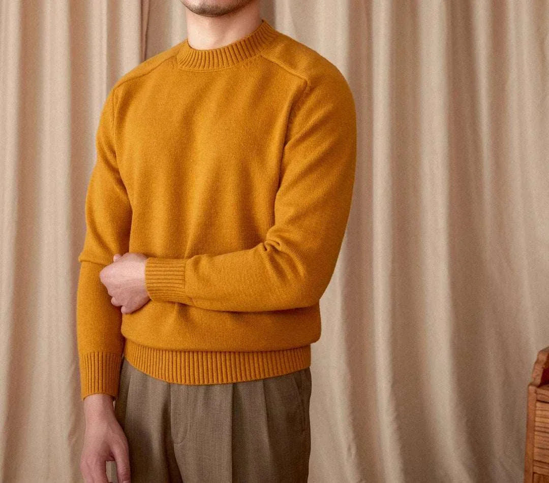 Japanese casual winter sweater in warm wool and cotton blend.