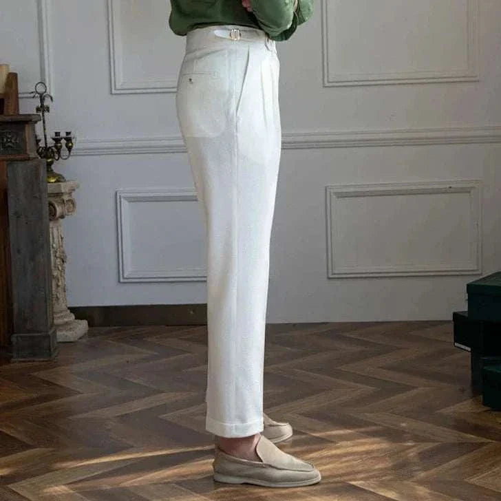 Italian design office high-waist trousers in white, elegant and comfortable style for men.