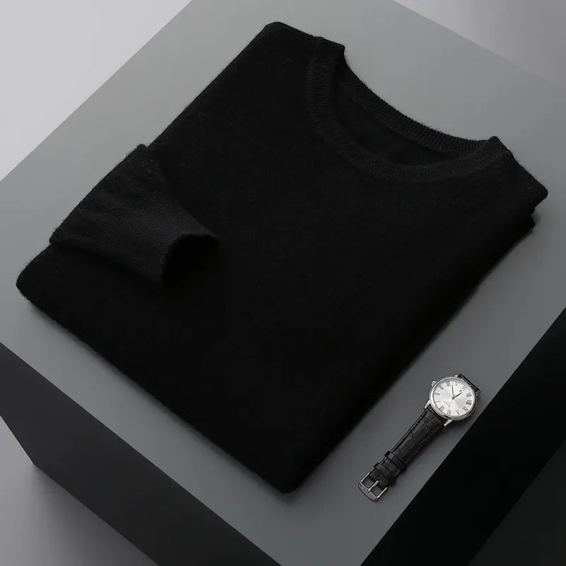 Antonios Pure Wool Sweater in black, showcasing premium quality and elegant style, suitable for all seasons.