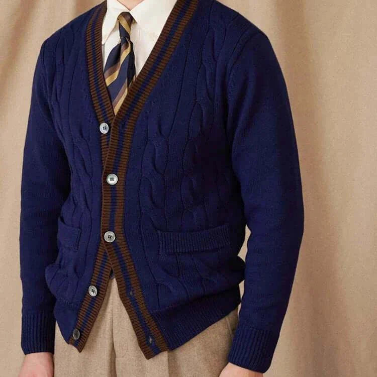 Antonios twisted knit cardigan in vintage Italian style, perfect for men seeking comfort and elegance.