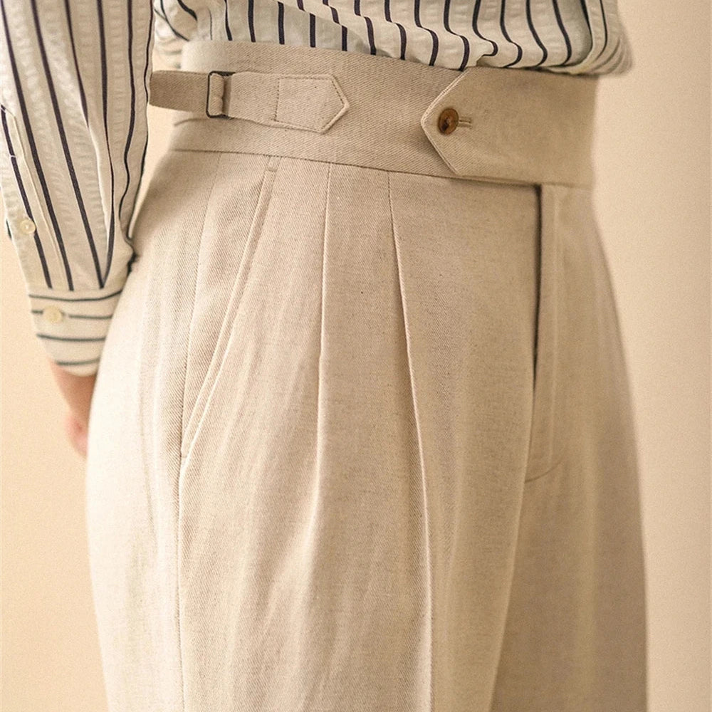 Linen straight fit business pants