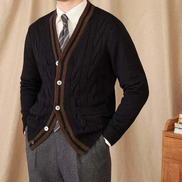 Antonios twisted knit cardigan in vintage Italian style, men's wool sweater.