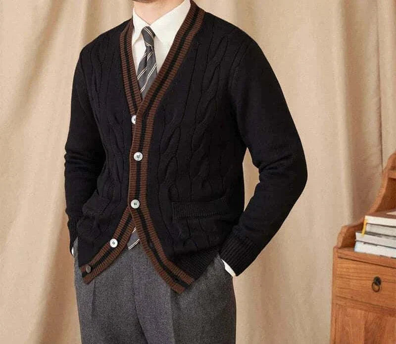 Antonios twisted knit cardigan in vintage Italian style, men's wool sweater.