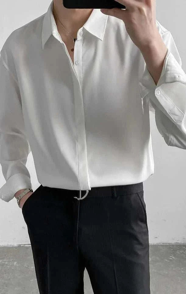Italian old money summer shirt, men's solid white, casual elegant design.