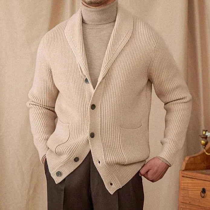 Autumn old money cardigan for men in luxurious wool, perfect for fall.