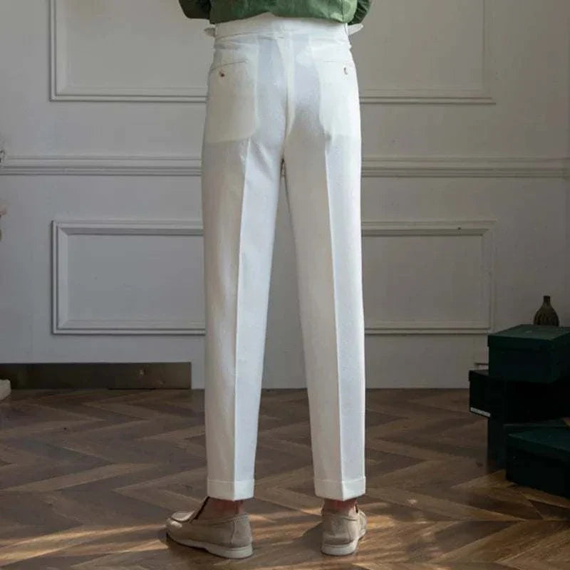 Italian design high-waist trousers in white, perfect for office or casual elegance.
