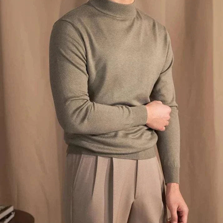 Antonios slim fit half-turtleneck sweater in grey, showcasing men's elegant fashion style.