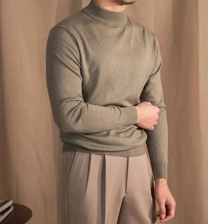 Antonios slim fit half-turtleneck sweater in grey, showcasing men's elegant fashion style.
