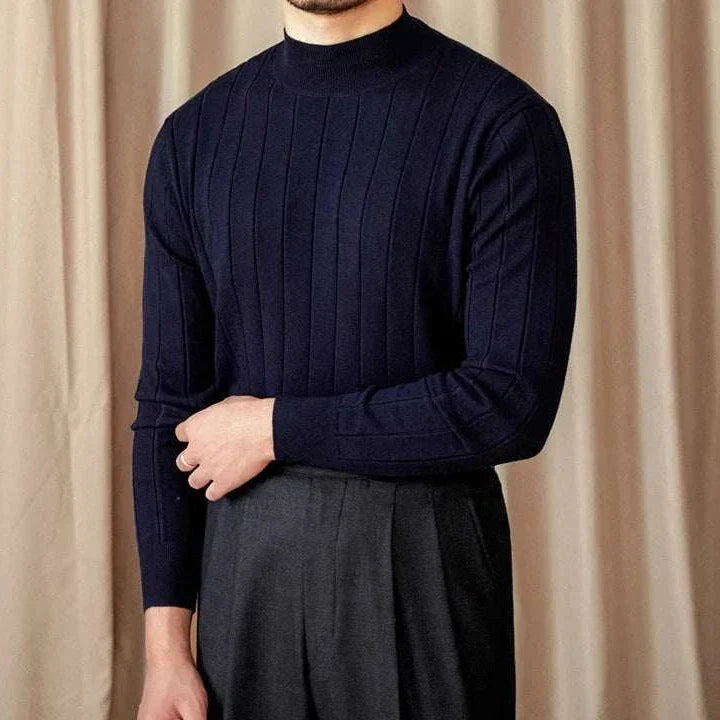 Men's autumn turtleneck premium sweater in dark color.